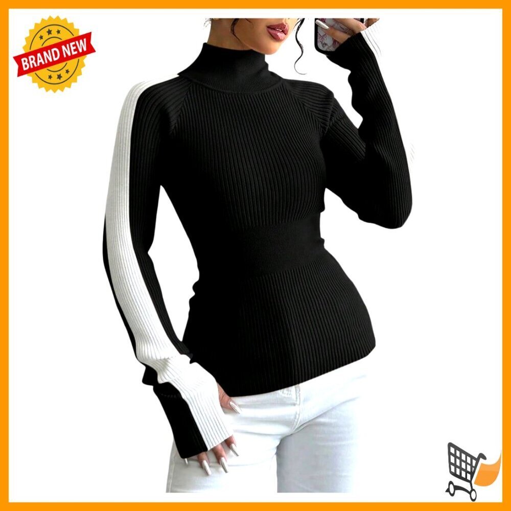 Ribbed Knit Pullover Turtleneck Slim Fit Casual Chic Y2K Minimal Long Sleeve